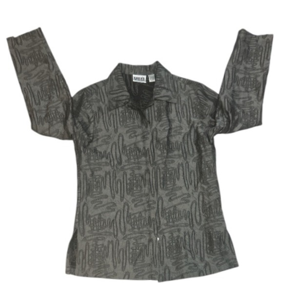 Chico's Design Black & Gray Button Down Top Abstract Print Blouse Size 0 (S) - Picture 3 of 8